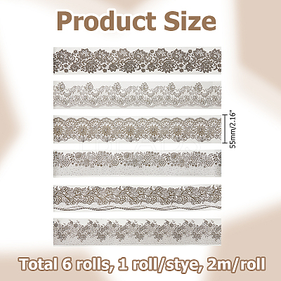 6 Rolls 6 Styles PET Lace Flower Self-Adhesive Roll Sticker DIY-HS0002-34-1