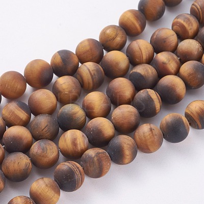Natural Frosted Tiger Eye Round Bead Strands G-M064-12mm-02-1