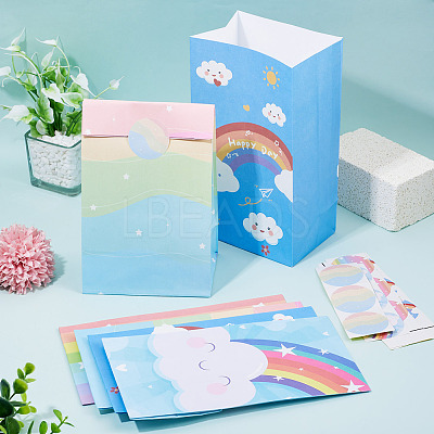 12Pcs 4 Styles Rainbow Print Kraft Paper Gift Bags AJEW-TA0003-38-1