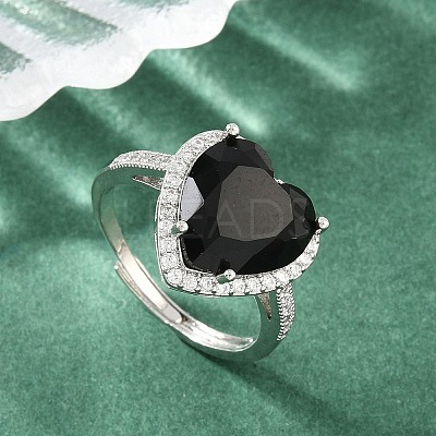 Heart Brass Micro Pave Cubic Zirconia Cuff Open Rings for Women CU-CBA0A21-02P-1
