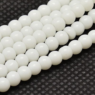 Opaque Solid Color Glass Round Beads Strands X-GLAA-F032-8mm-01-1