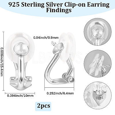 1 Pair 925 Sterling Silver Clip-on Earring Findings STER-BBC0008-46-1
