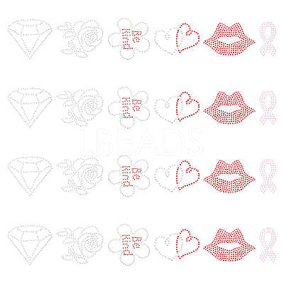 24Pcs 6 Style Glitter Hotfix Rhinestone(Hot Melt Adhesive On The Back) DIY-FG0003-88-1