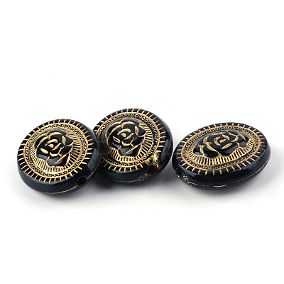 Flat Round with Flower Plating Acrylic Beads PACR-Q102-05B-1