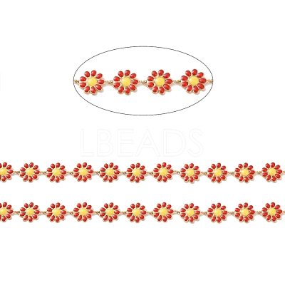 Ion Plating(IP) 304 Stainless Steel Daisy Flower Link Chains with Enamel AJEW-J035-03G-11-1
