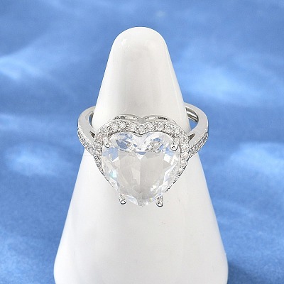 Heart Brass Micro Pave Cubic Zirconia Cuff Open Rings for Women CU-CBA0A21-02P-03-1