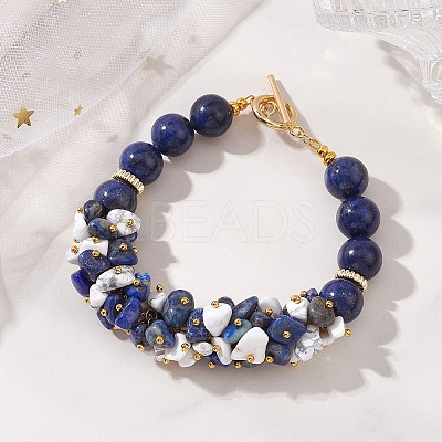 Natural Lapis Lazuli & Synthetic White Howlite Beaded Bracelets for Women BJEW-JB13150-02-1