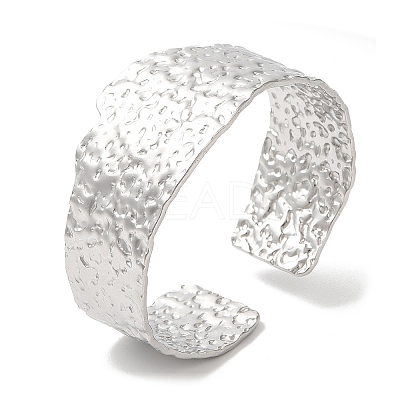 Non-Tarnish 304 Stainless Steel Hammered Wide Cuff Bangles for Women BJEW-L682-012P-1