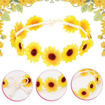 2Pcs Cloth Small Sunflowe Wreath Headband OHAR-CP0001-20A-1