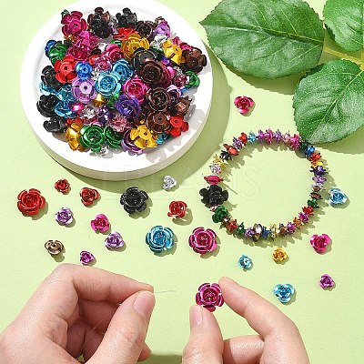 150Pcs 3 Styles Aluminum 3D Rose Flower FALUM-YW0001-02-1