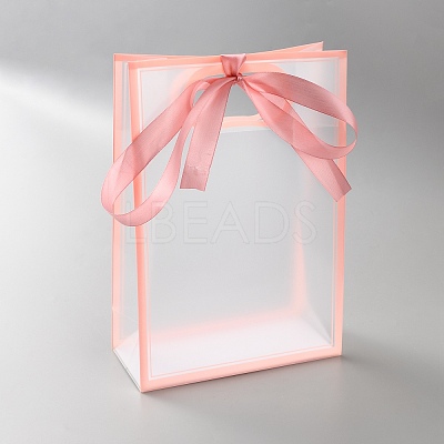 Rectangle Plastic Packaging Gift Bags with Hole Handle and Silk Ribbon ABAG-WH0044-61A-1