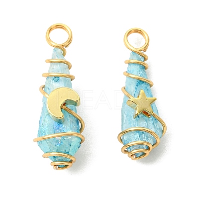 2Pcs Electroplated Natural Quartz Crystal Dyed Copper Wire Wrapped Pendants PALLOY-JF03166-01-1