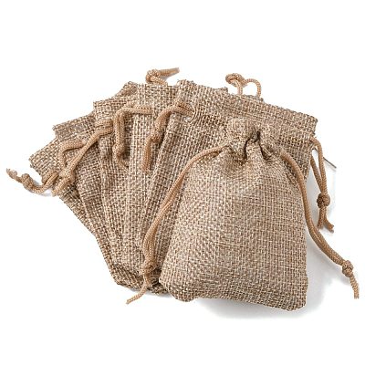 Polyester Imitation Burlap Packing Pouches Drawstring Bags ABAG-R005-9x7-01-1