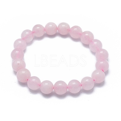 Natural Rose Quartz Bead Stretch Bracelets X-BJEW-K212-A-045-1