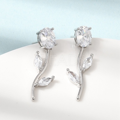 Brass Micro Pave Cubic Zirconia Stud Earrings KK-CBA8324-20P-05-1