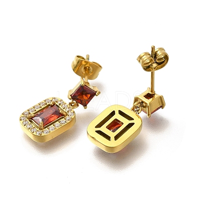Ion Plating(IP) 304 Stainless Steel Micro Pave Cubic Zirconia Dangle Stud Earrings EJEW-H018-04G-02-1