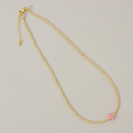 Real 18K Gold Plated 2mm Round Brass Beaded Necklaces HJ8238-5-1