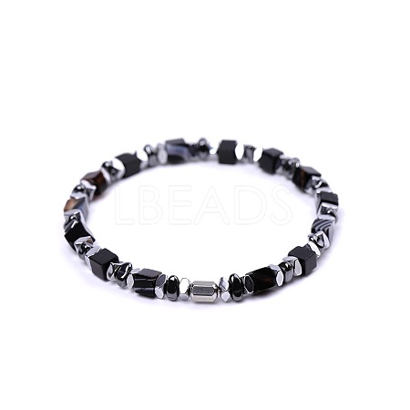 Natural Black Banded Agate(Dyed & Heated) Cube Beaded Stretch Bracelets for Women EZ7380-3-1