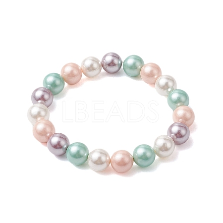 8mm Round Polished Shell Pearl Beaded Stretch Kids Bracelets for Girls BJEW-JB10878-02-1