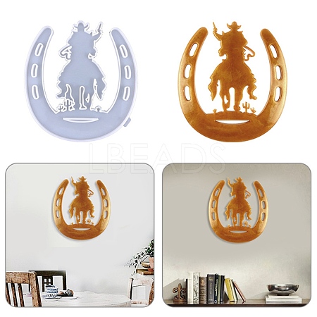 DIY Horseshoe with Cowboy Wall Decoration Silhouette Silicone Molds DIY-I099-54-1