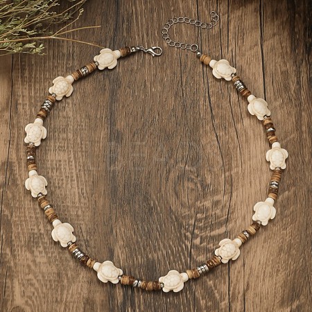 Sea Turtle Dyed Synthetic Turquoise & Coconut Heishi Beaded Necklaces for Men FS-WG4C8C3-02-1