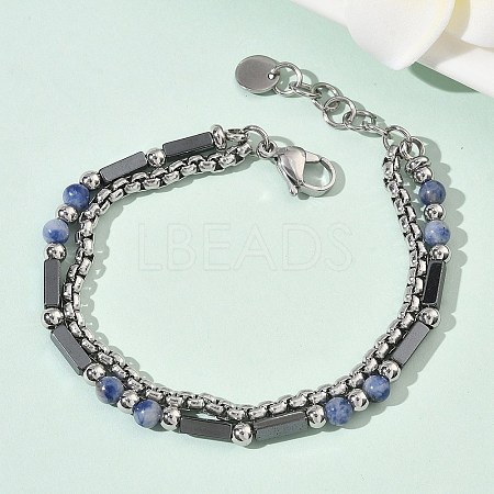 Natural Sodalite & Non-magnetic Synthetic Hematite Beaded Multi-strand BJEW-Z148-05P-01-1