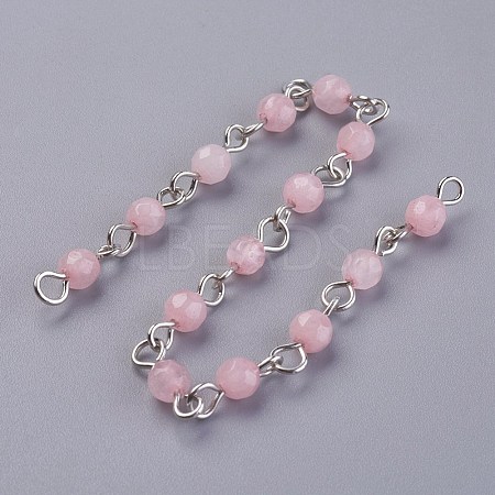 Handmade Natural Rose Quartz Beads Chains AJEW-JB00454-03-1