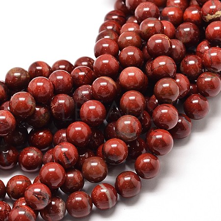 Natural Red Jasper Round Bead Strands G-P072-19-10mm-1