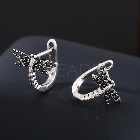 Brass Micro Pave Cubic Zirconia Dragonfly Hoop Earrings for Women WG01AB9-02-1