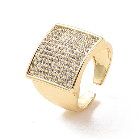 Cubic Zirconia Rectangle Open Cuff Ring RJEW-P035-05G-01-1