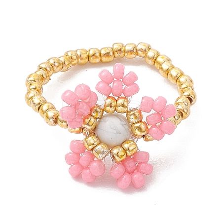 Round Seed Beads with Gemstone Beads Rings RJEW-MZ00015-02-1