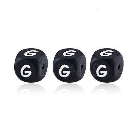 20Pcs Black Cube Letter Silicone Beads 12x12x12mm Square Dice Alphabet Beads with 2mm Hole Spacer Loose Letter Beads for Bracelet Necklace Jewelry Making JX433G-1