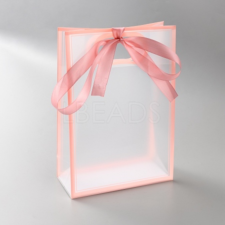 Rectangle Plastic Packaging Gift Bags with Hole Handle and Silk Ribbon ABAG-WH0044-61A-1