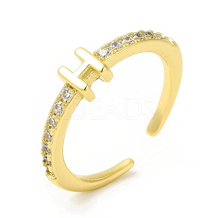 Clear Cubic Zirconia Initial Letter Open Cuff Ring RJEW-H120-09G-H-1