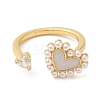 Cubic Zirconia Heart Open Cuff Ring with ABS Plastic Pearl Beaded RJEW-M148-05G-1