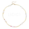 Natural Amethyst & Carnelian & Agate & Amazonite & Green Aventurine Faceted Round & Natural Pearl Rice & Brass Curved Tube Beaded Necklaces NJEW-JN05534-4