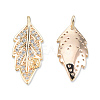 Brass Micro Pave Clear Cubic Zirconia Leaf Peg Bails Pendants KK-N232-458-1