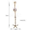 Piercing Jewelry Real 18K Gold Plated Brass Rhinestone Star Navel Ring Belly Rings AJEW-EE0001-69-5