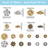 360Pcs 12 Styles Tibetan Style Alloy Bead Caps TIBE-SC0002-37-2