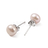 Natural Pearl Round Bead Stud Earrings EJEW-E298-01C-03P-2
