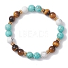 Natural Tiger Eye & Synthetic Turquoise Round Beads Stretch Bracelets for Women BJEW-TA00698-2