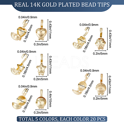 100Pcs 5 Style Brass Bead Tips KK-BBC0009-04-1