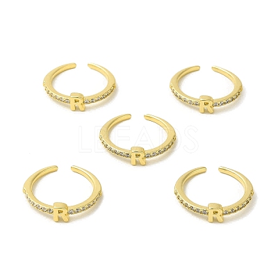 Clear Cubic Zirconia Initial Letter Open Cuff Ring RJEW-H120-09G-R-1