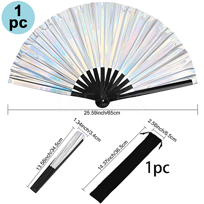 1Pc Bamboo with Oxford Fabric Glitter Powder Folding Fans AJEW-SP0003-77F-1
