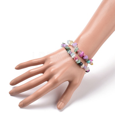 2Pcs Mixed Gemstone Chips Stretch Bracelets Set for Parent Children BJEW-JB08431-1