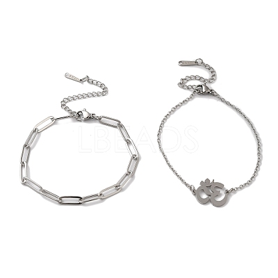 Tarnish Resistant 304 Stainless Steel Paperclip Chains & Cable Chain Bracelet Sets AJEW-U005-05F-P-1