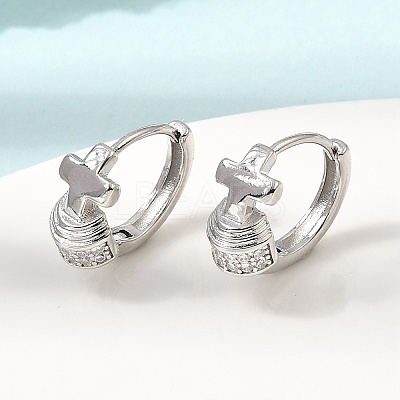 Cross Brass Micro Pave Cubic Zirconia Hoop Earrings KK-CBAEEA8-37P-1