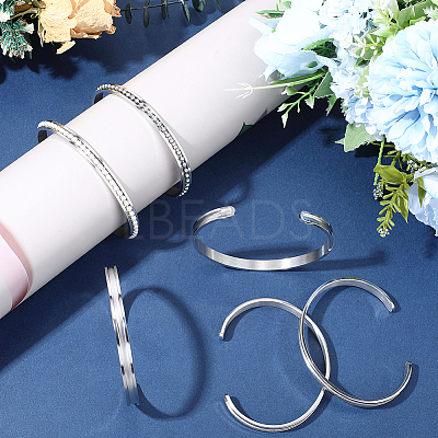 6Pcs C-Shaped 201 Stainless Steel Grooved Cuff Bangles STAS-BBC0008-40-1