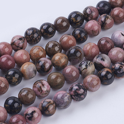 Natural Rhodonite Beads Strands G-P318-04-8mm-1