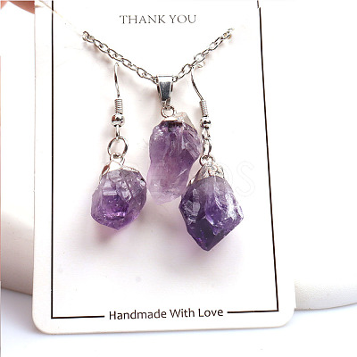 Nuggets Natural Amethyst Pendant Necklaces & Dangle Earrings Sets FS-WGD81FA-02-1